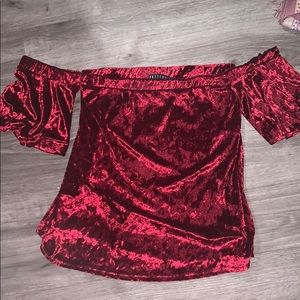 Red velvet off the shoulder blouse